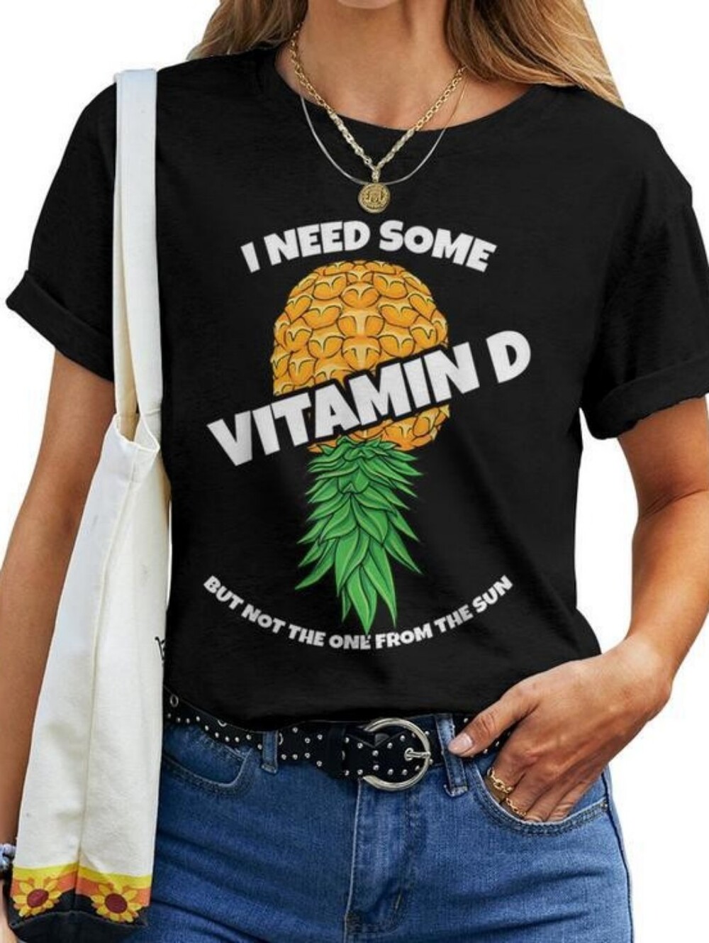 Vitamin D Pineapple Graphic Women's Tee - Black